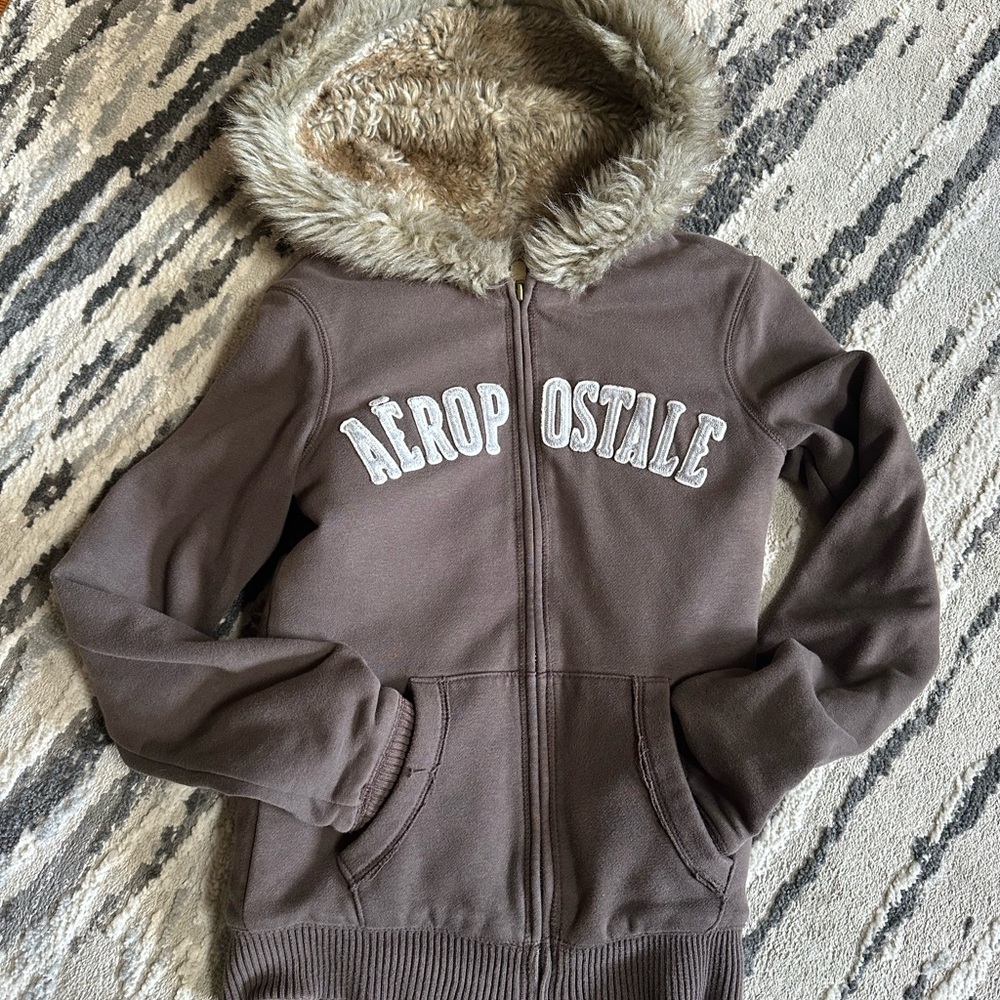 Aeropostale Brown Hooded Puffer Jacket - Picture 3 of 5